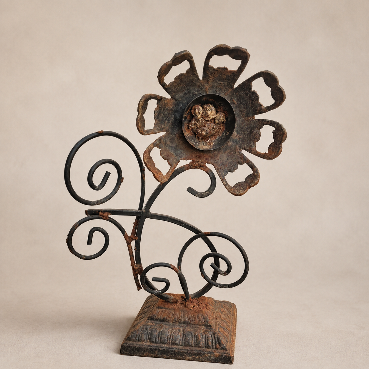 Scrollwork Candle Bloom – Reclaimed Metal Sculpture