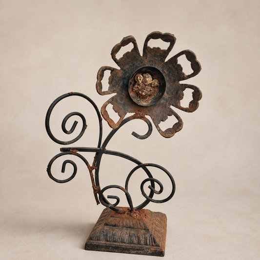 Scrollwork Candle Bloom – Reclaimed Metal Sculpture