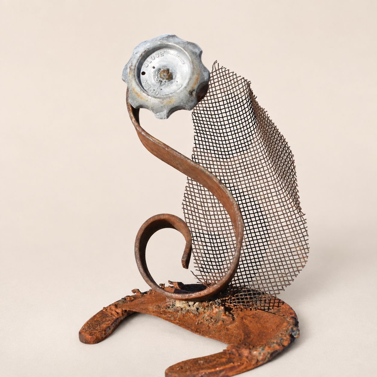 Serpentine Mesh Bloom – Reclaimed Metal Sculpture