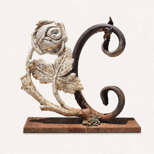 Weathered Rose Scroll – Reclaimed Metal Sculpture