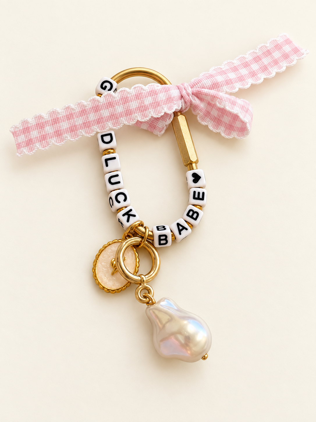 Good Luck Babe Pink Bow Bag Charm Keychain - The Charm Edits