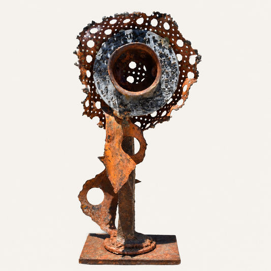Perforated Halo Bloom – Reclaimed Metal Sculpture