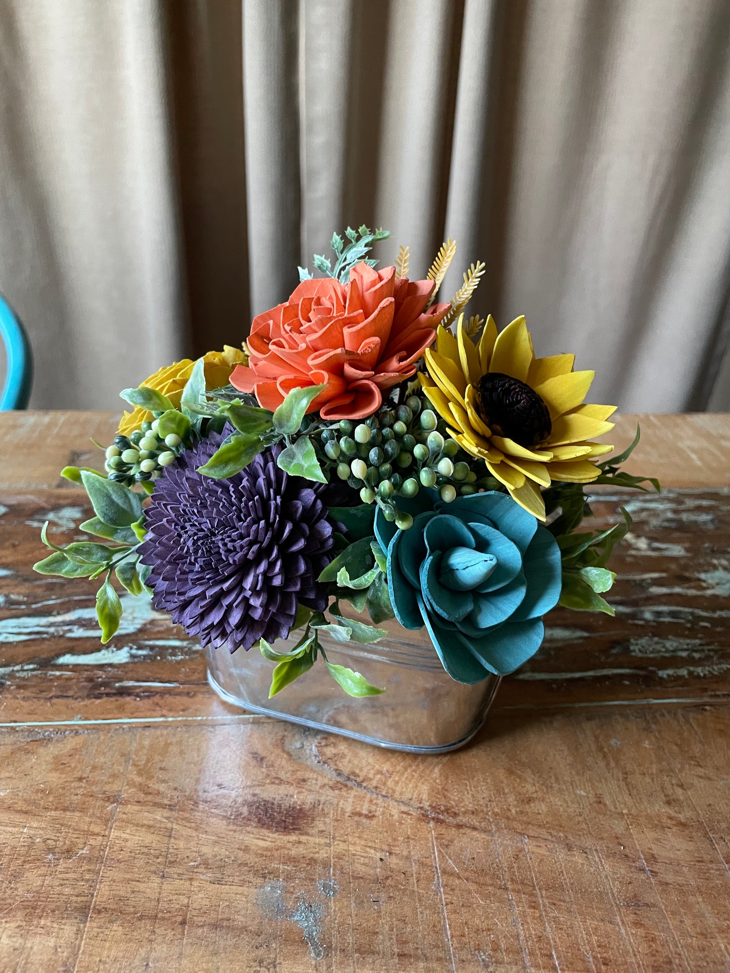 Wood Flowers in Mini Tin Tub - LUNA WOOD FLOWERS