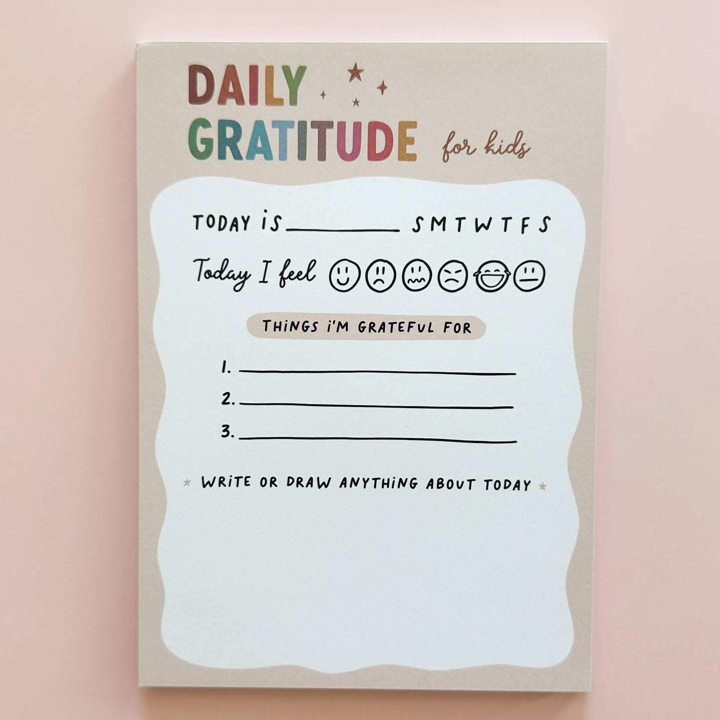 Daily Gratitude for kids worksheet on a pink background