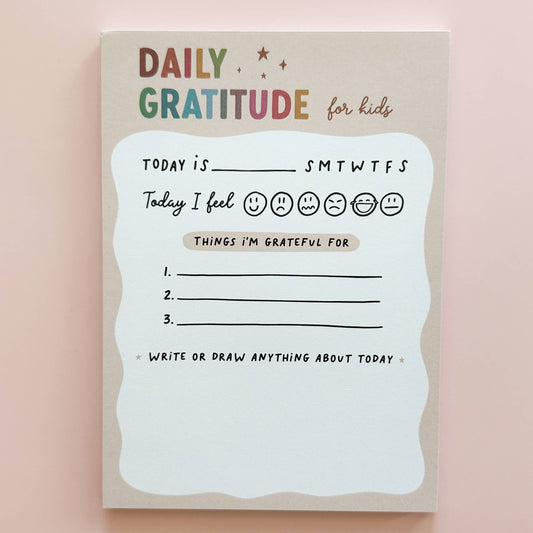 Daily Gratitude for kids worksheet on a pink background