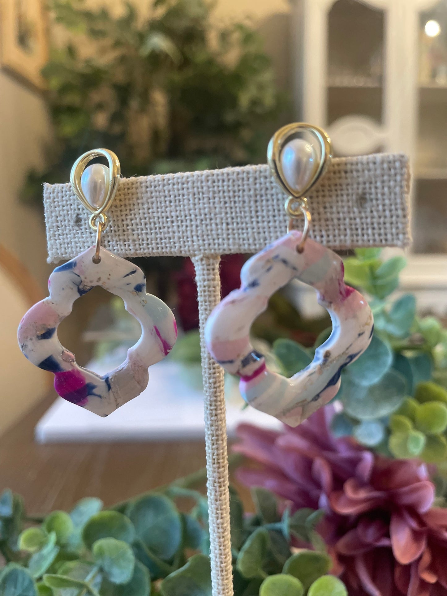 Pink & Navy Marbled Earrings - Mimi Co Handmade Jewelry
