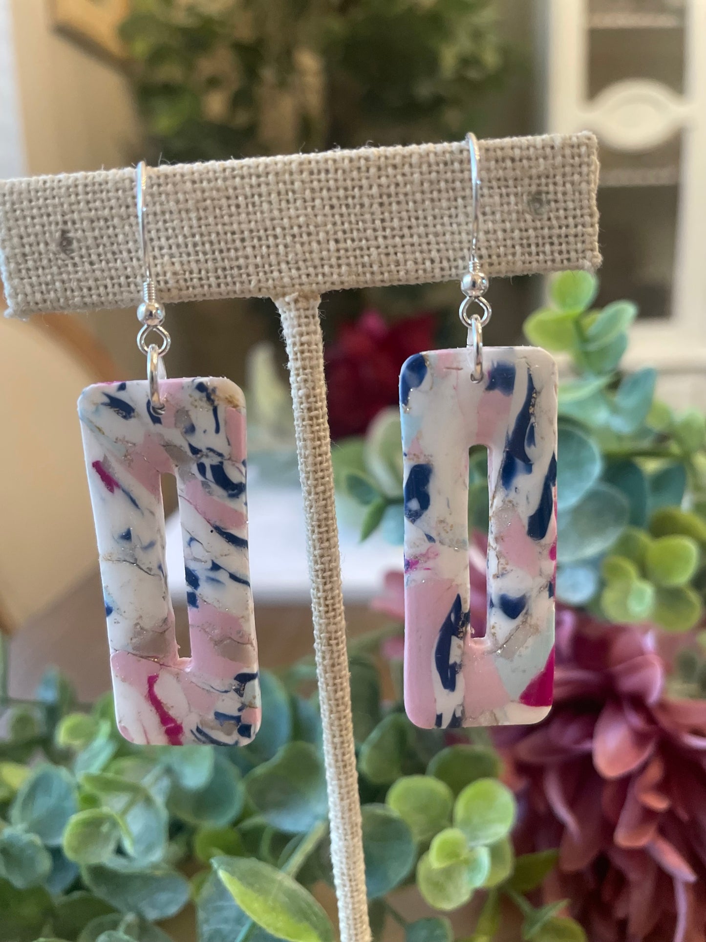Pink & Navy Marbled Earrings - Mimi Co Handmade Jewelry
