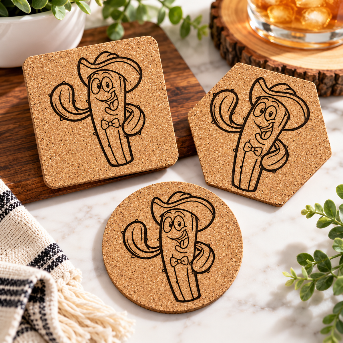 Cowboy Cactus Cork Coaster-DQ Kreations