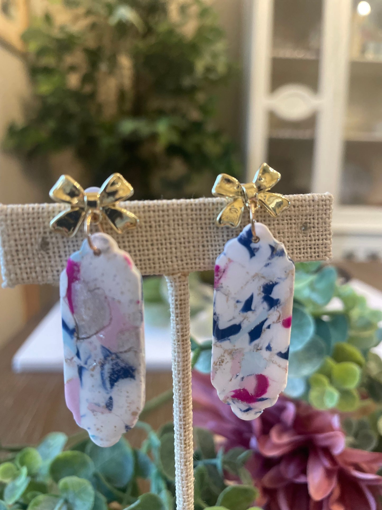 Pink & Navy Marbled Earrings - Mimi Co Handmade Jewelry