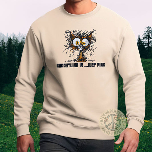 "Everything is...Just Fine" Frazzled Cat Embroidered Unisex Shirt - Bloom-N-Believe Boutique