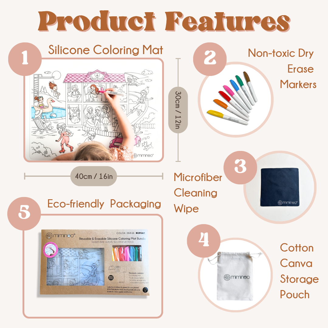 MKS Silicone Reusable Coloring Mat & Markers Set - Girls Dreamworld