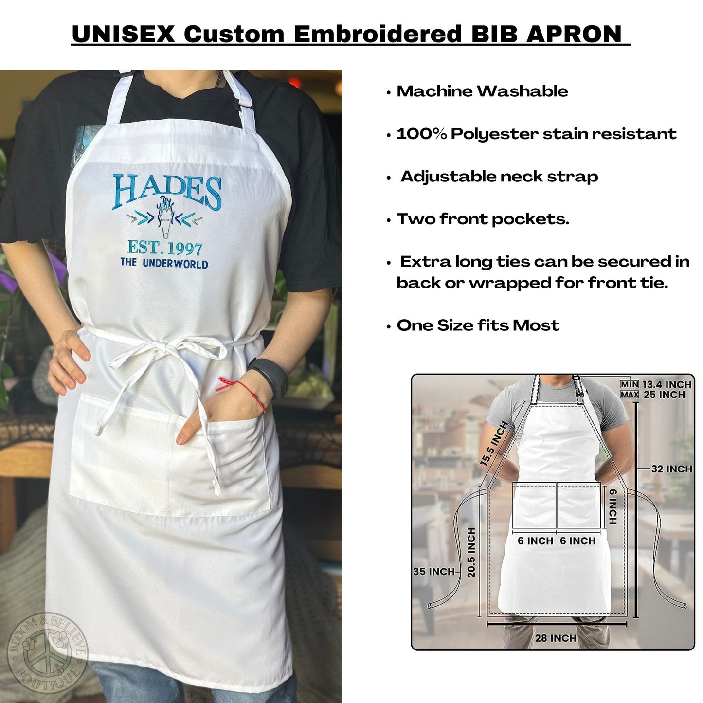 Embroidered Unisex Bib Aprons - Bloom-N-Believe Boutique