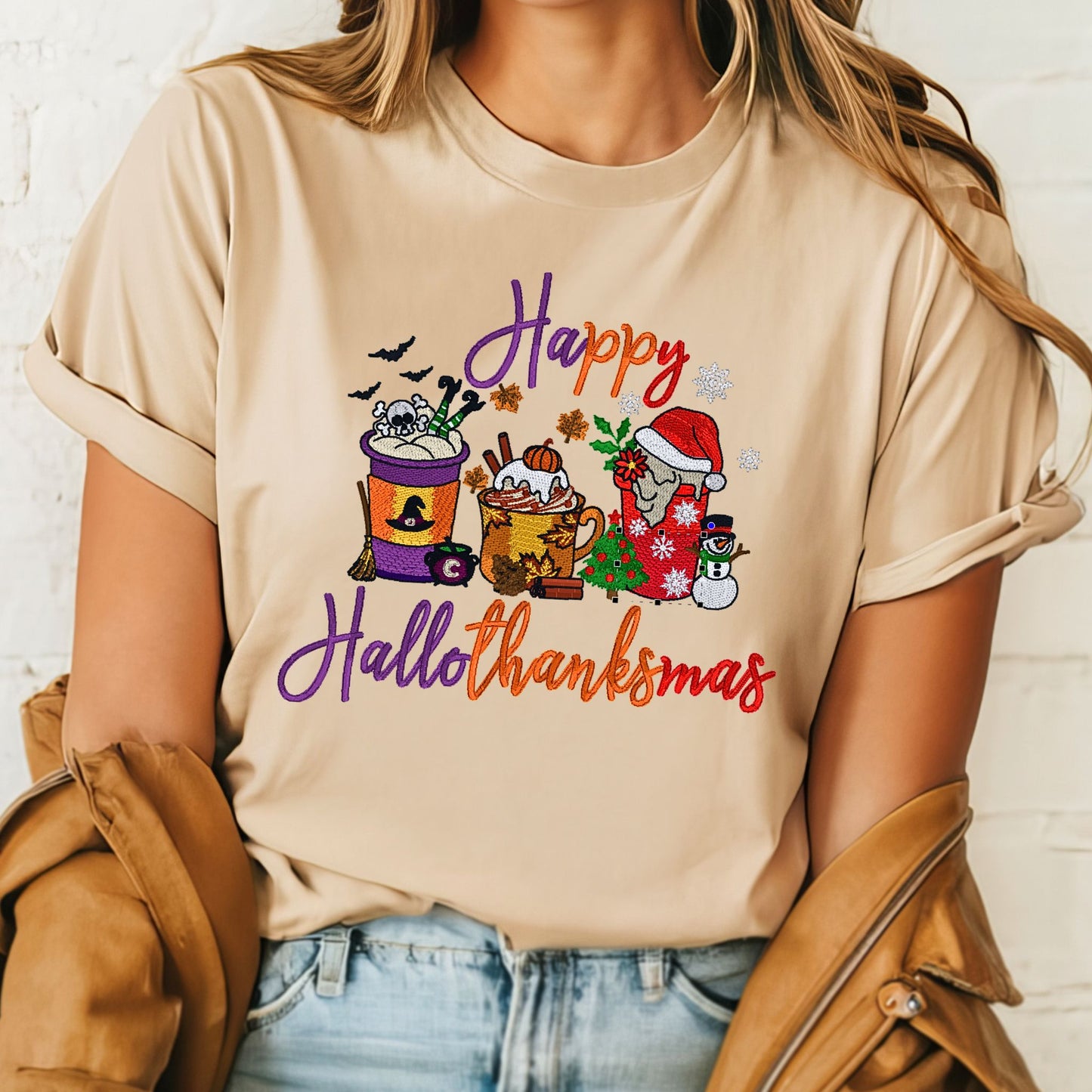 "Happy HalloThanksMas" Embroidered Unisex Holiday Shirt - Bloom-N-Believe Boutique