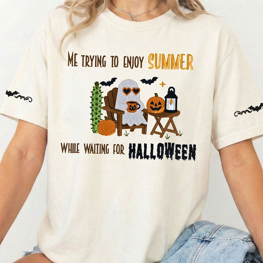 Ghost Waiting for Halloween Embroidered Unisex Shirt - Bloom-N-Believe Boutique
