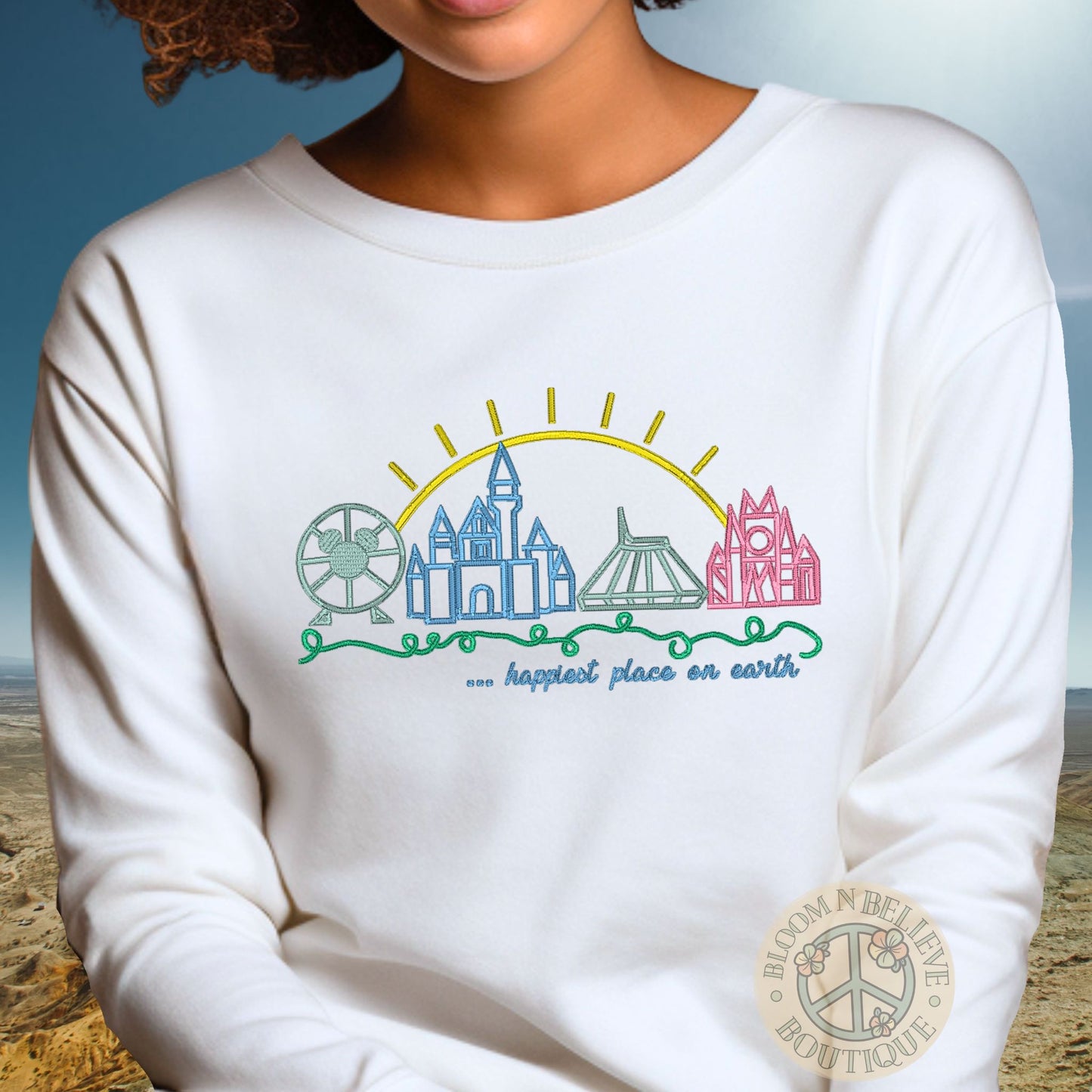"Happiest Place on Earth.." Embroidered Unisex Shirt - Bloom-N-Believe Boutique