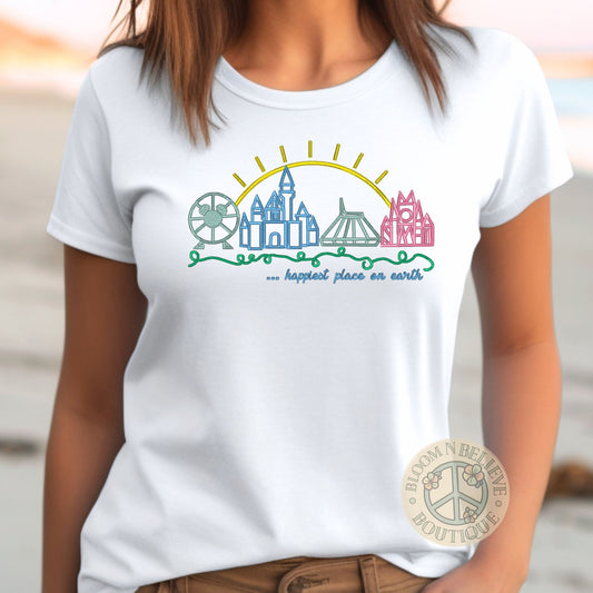 "Happiest Place on Earth.." Embroidered Unisex Shirt - Bloom-N-Believe Boutique