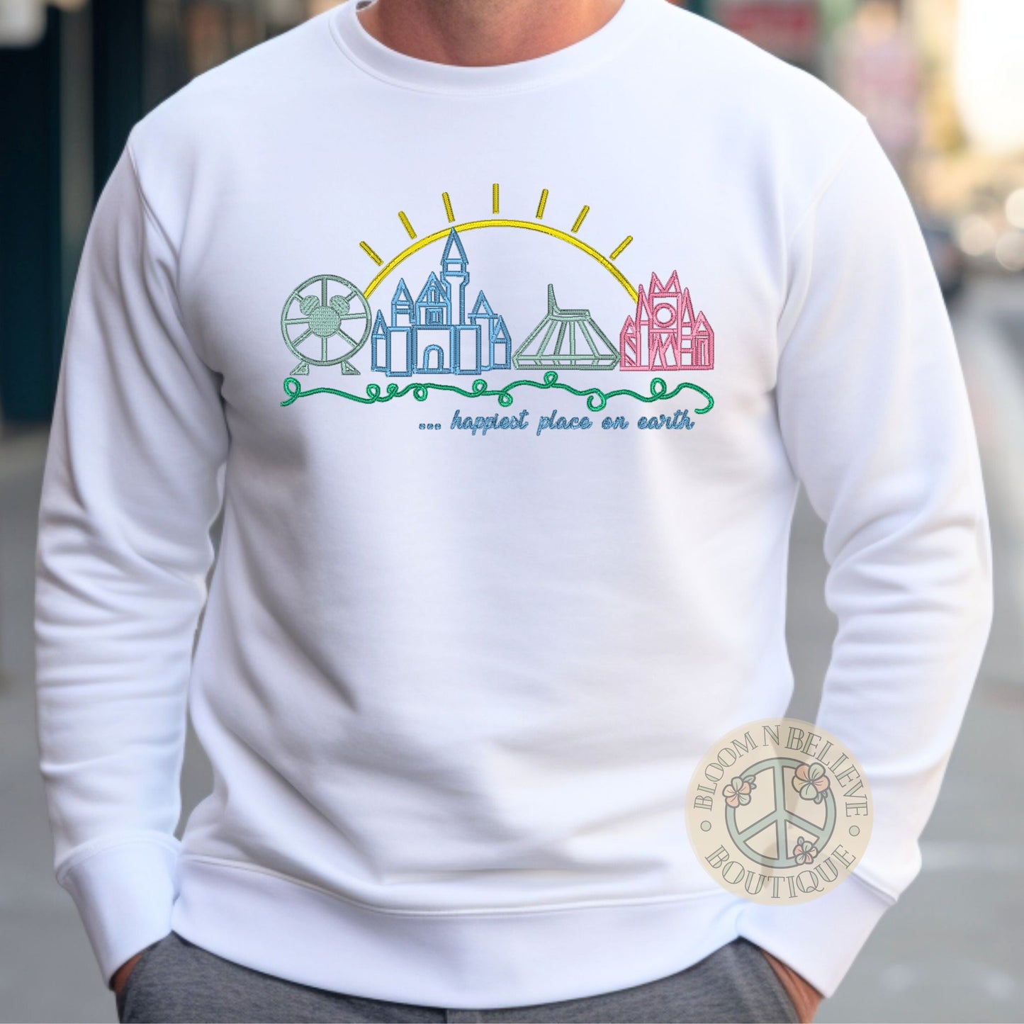 "Happiest Place on Earth.." Embroidered Unisex Shirt - Bloom-N-Believe Boutique