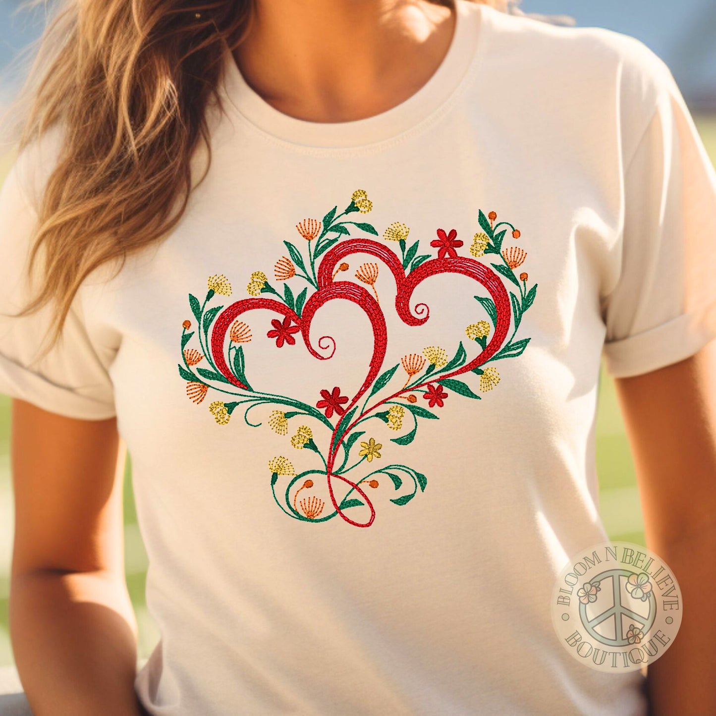 Hearts & Flowers Embroidered Unisex Shirt - Bloom-N-Believe Boutique