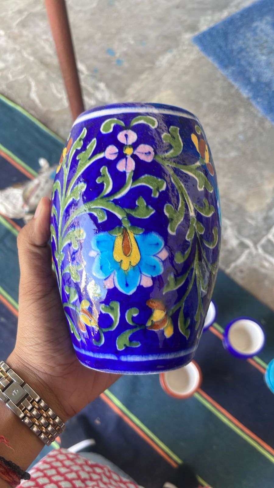 Handmade Blue Pottery Vase| Boho Luxe Home Decor | Ethical Artisan Craft by EarthenByMalvika