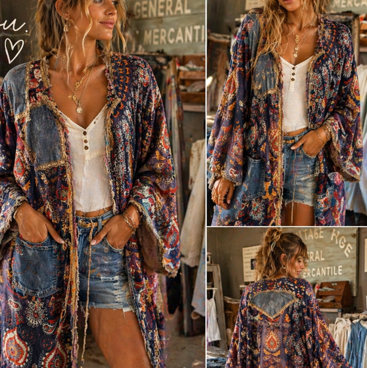 One Of A Kind Blue Tapestry Kimono - Tatteredntorn