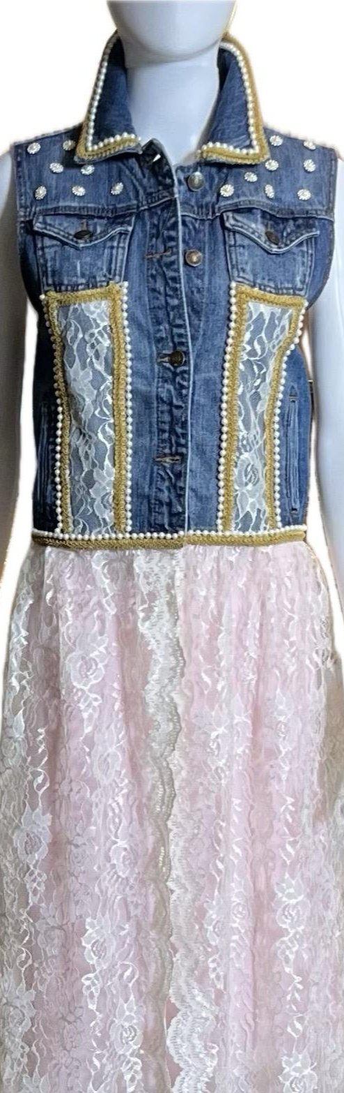 1011 Full Length Lace Skirt Denim Vest - Bougie Denim Couture