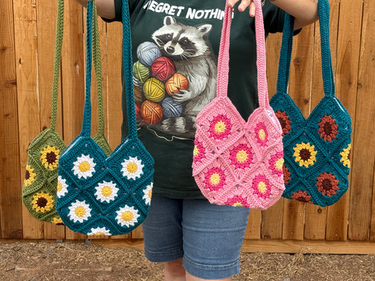 11x11" Daisy or Sunflower Tote Bag CHD - Cuddly Cacti Creations
