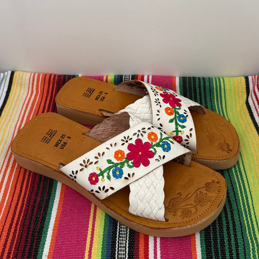 Embroidered Leather Slide Sandals - Casa Coco