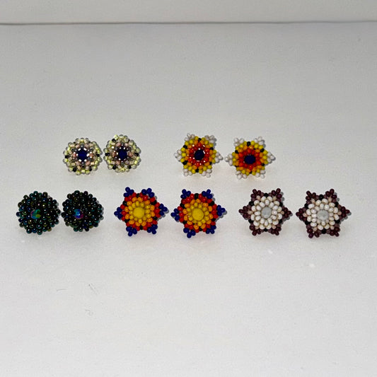 Hand-Beaded Floral Earrings Studs - Casa Coco