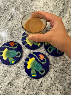 Handcrafted Blue Pottery Coasters | Artisan Table Decor | Set of Handmade Coasters by EarthenByMalvika