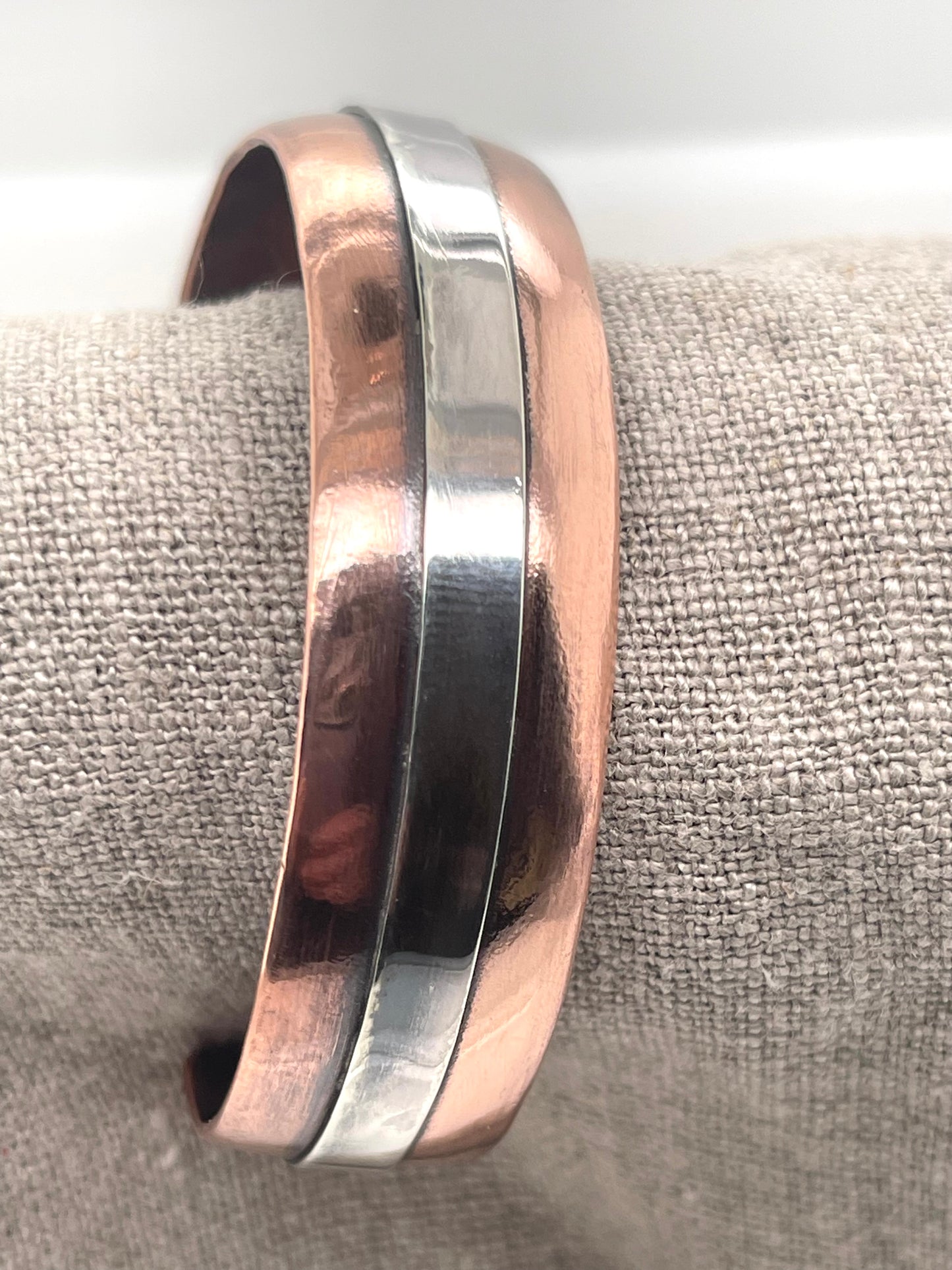 Hand Forged Copper and Sterling Silver Stripe Cuff Bracelet