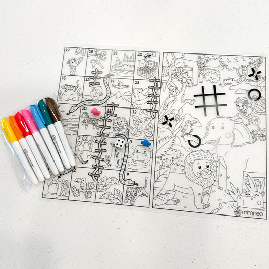 Silicone Reusable Coloring Mat & Markers Set - Jungle Games - MKS MIMINOO