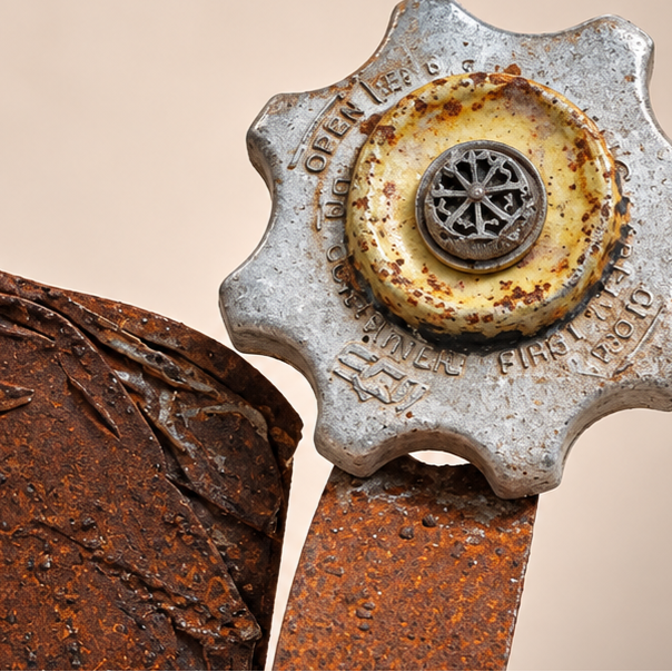 Industrial Dial Bloom reclaimed steel flower sculpture, alternate view
