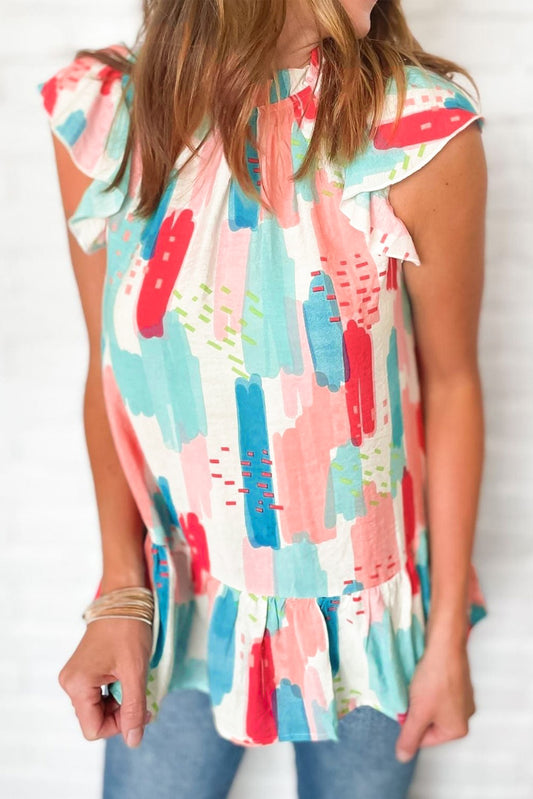 Color Block Ruffled Mock Neck Ruffled Top| JB Boutique