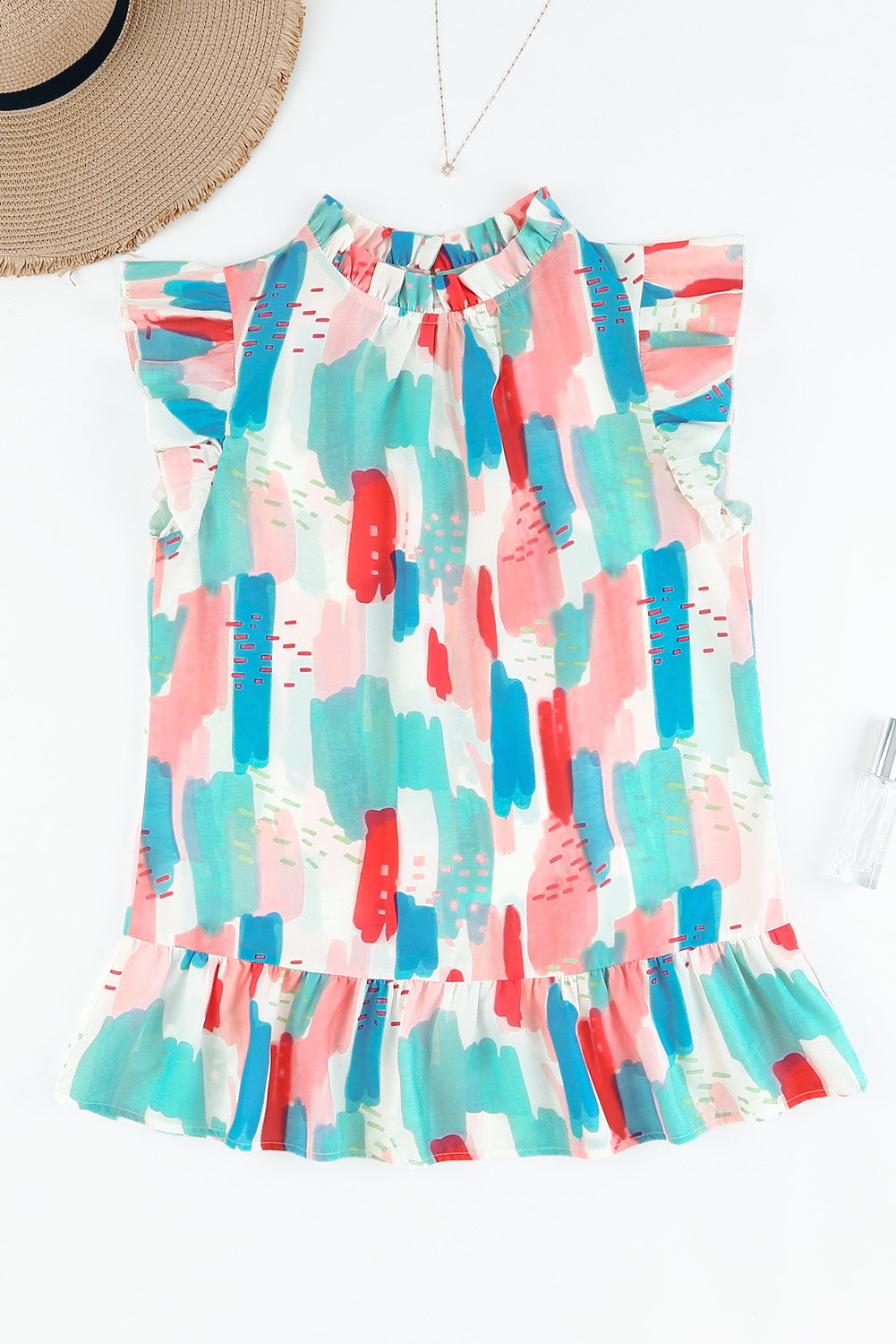 Color Block Ruffled Mock Neck Ruffled Top | JB Boutique|