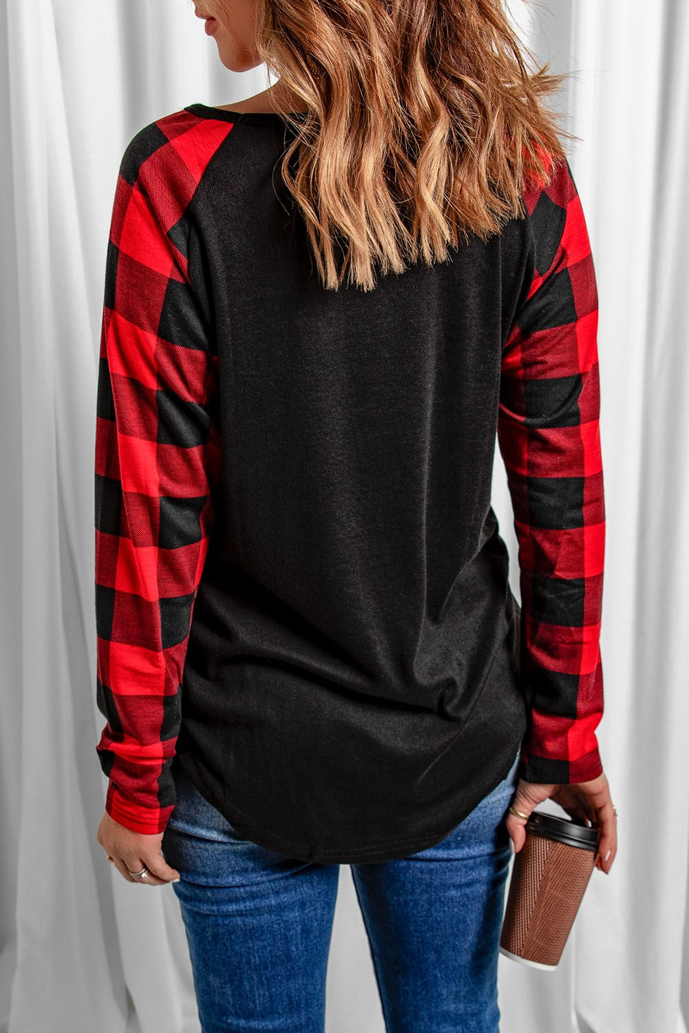 Plaid Long Sleeve Sequins Pocket Top | JB Boutique