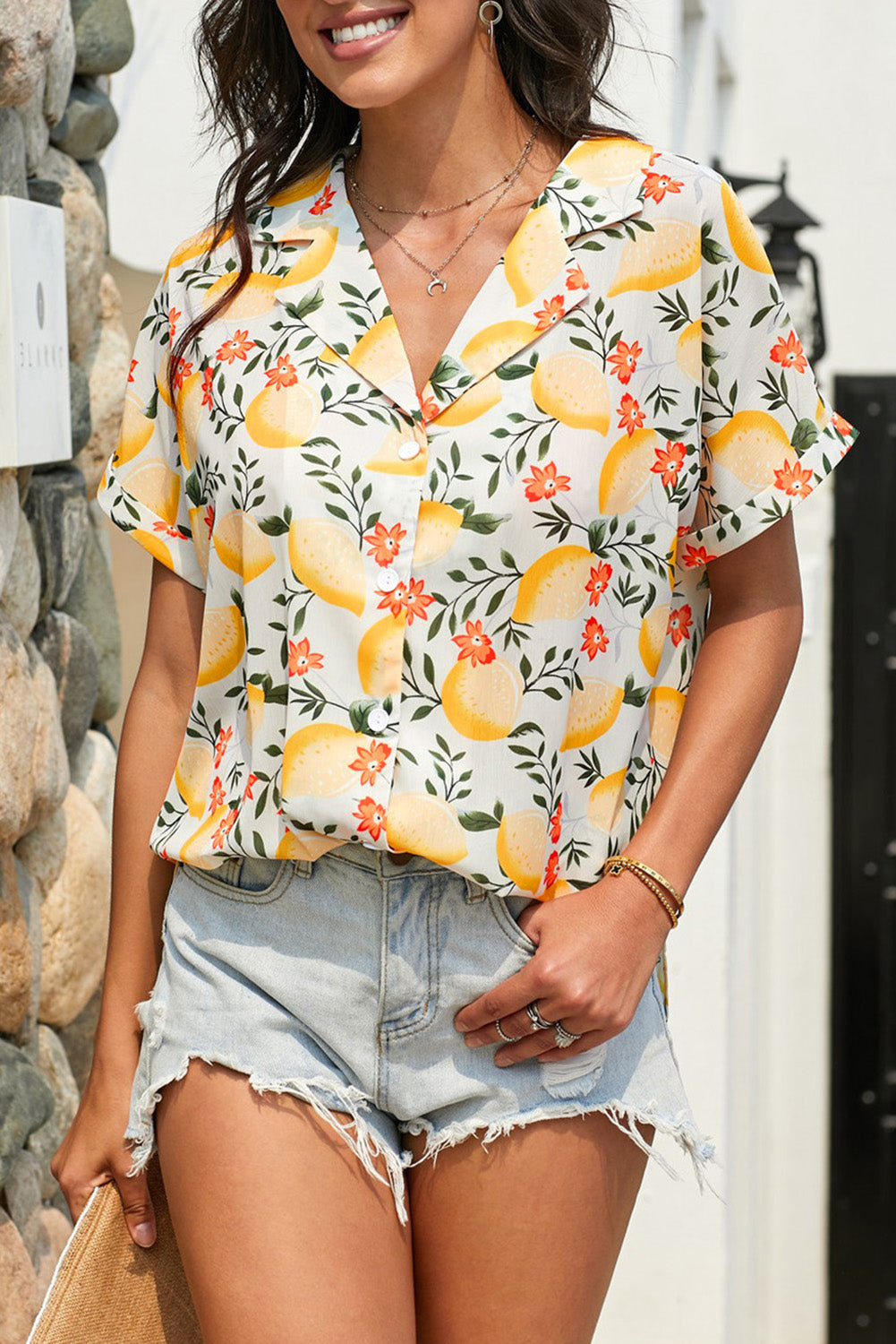 Lemon Vacation Print Loose Top | JB Boutique |