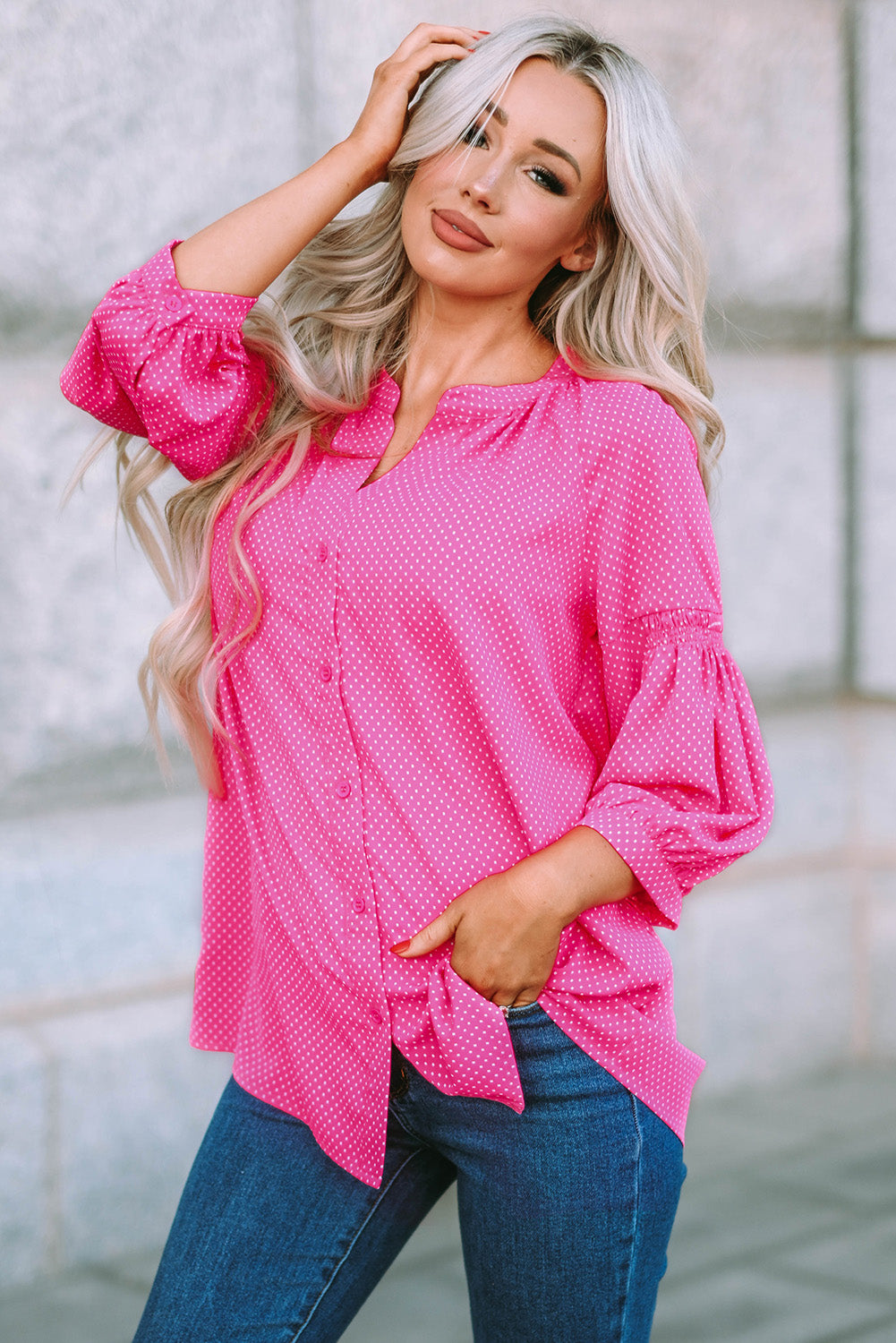 Dotted Print Loose Shirt | JB Boutique