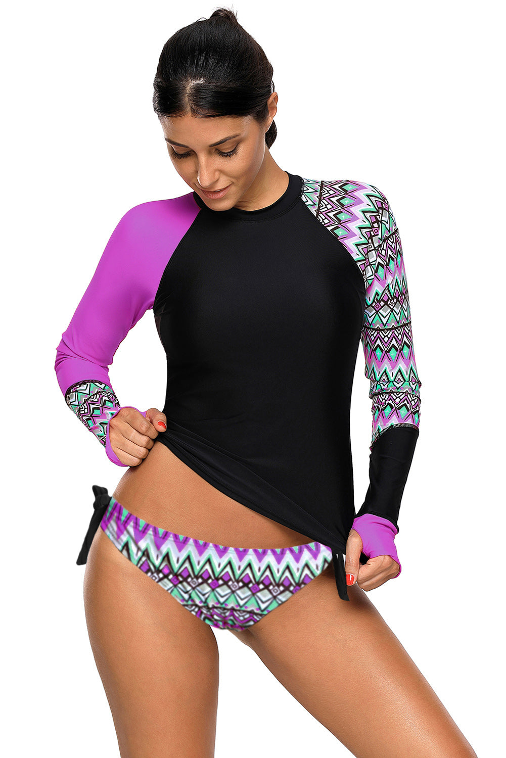 Geometric Long Sleeve Tankini Swimsuit | JB Boutique |