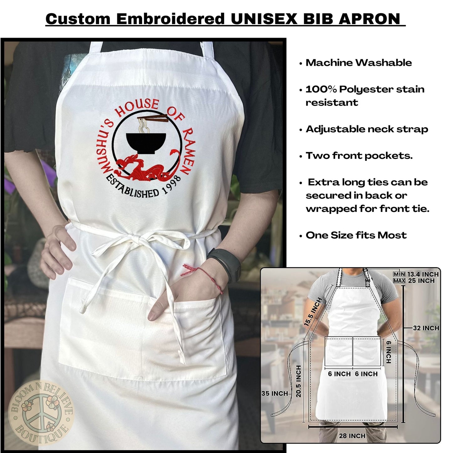 Embroidered Unisex Bib Aprons - Bloom-N-Believe Boutique