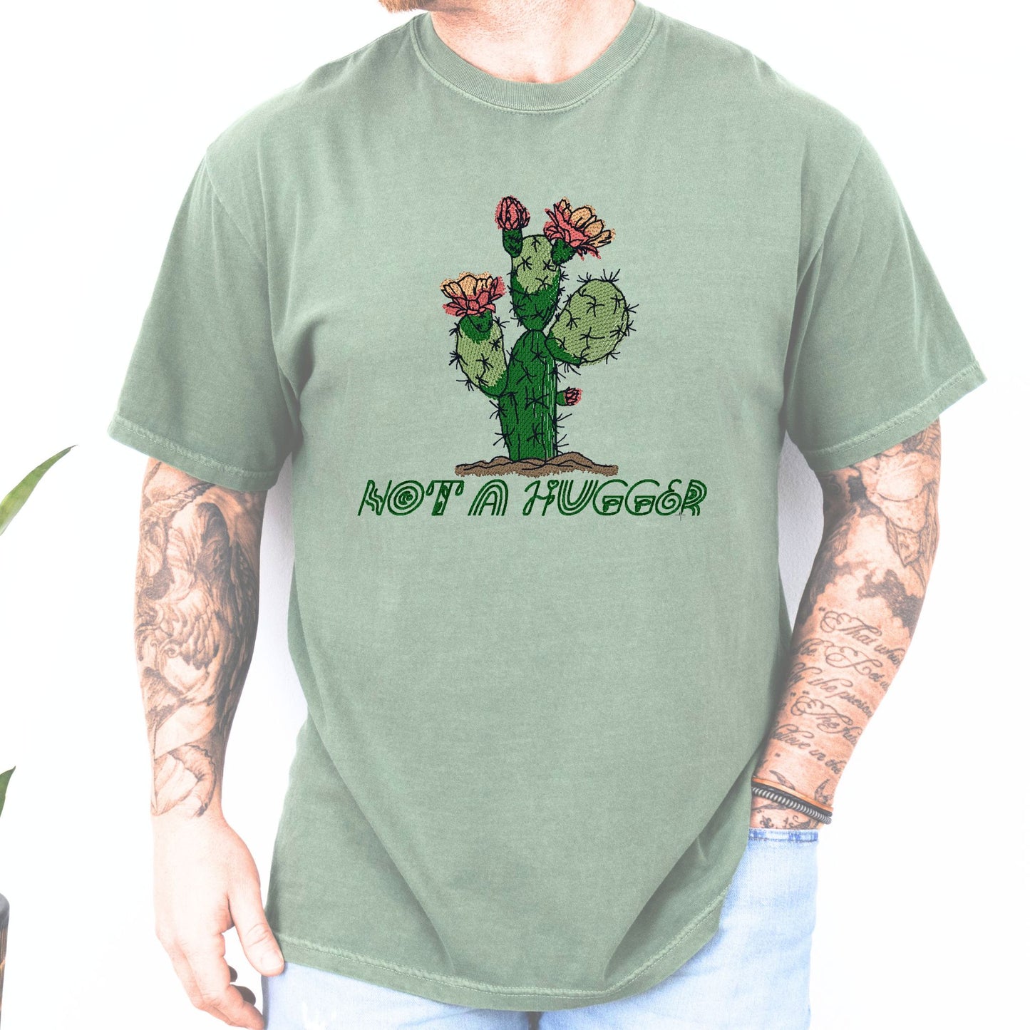 'Not a Hugger" Cactus Embroidered Unisex Shirt - Bloom-N-Believe Boutique
