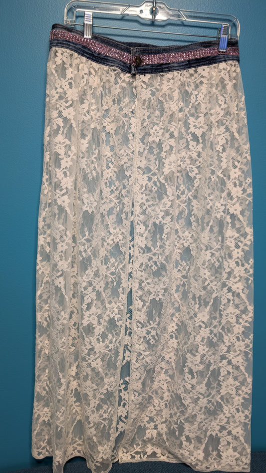 1021 Full Length Lace Skirt - Bougie Denim Couture