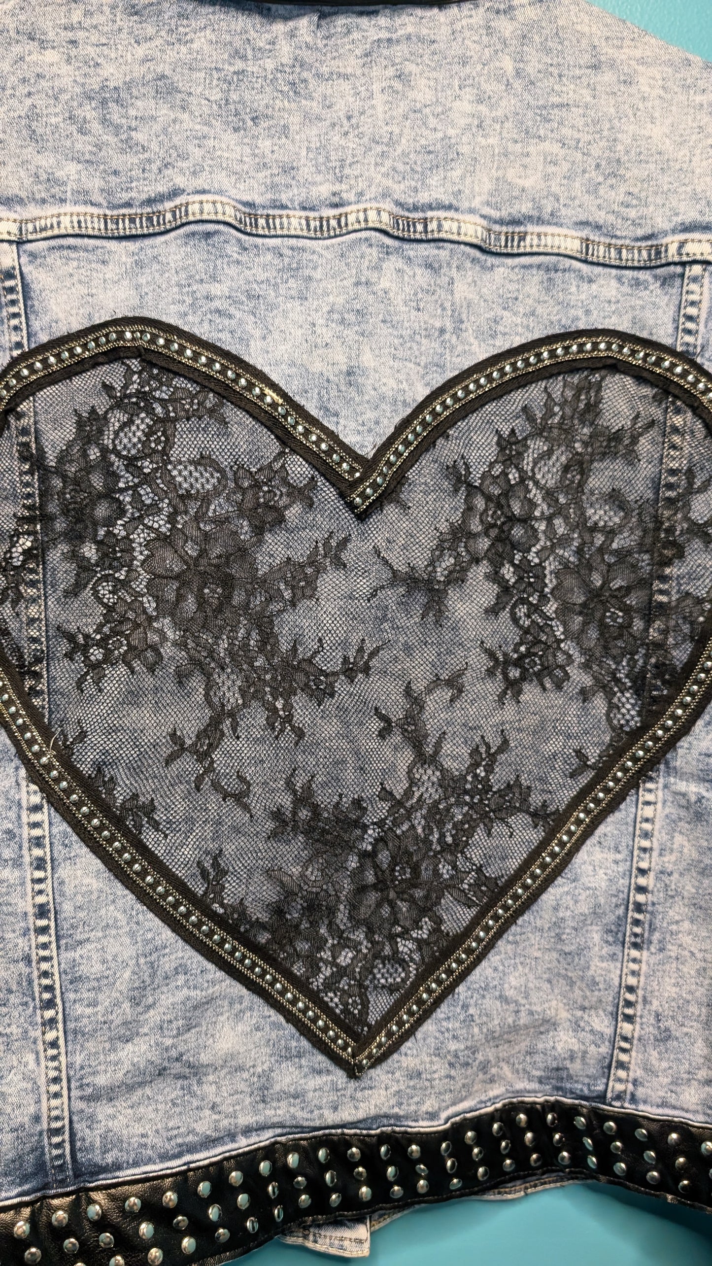 1016 Leather Sleeved Denim Jacket - Bougie Denim Couture