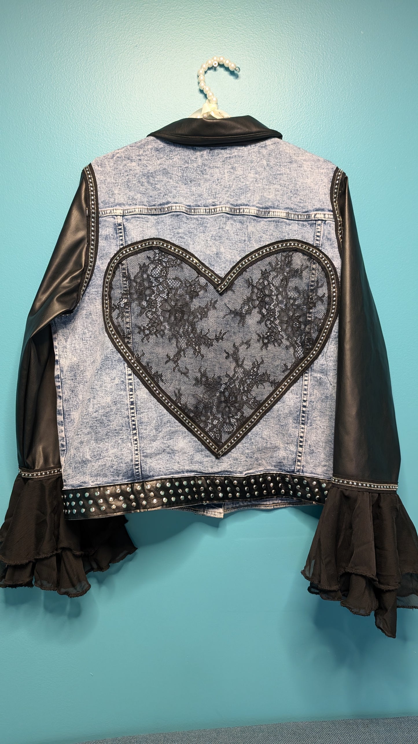 1016 Leather Sleeved Denim Jacket - Bougie Denim Couture