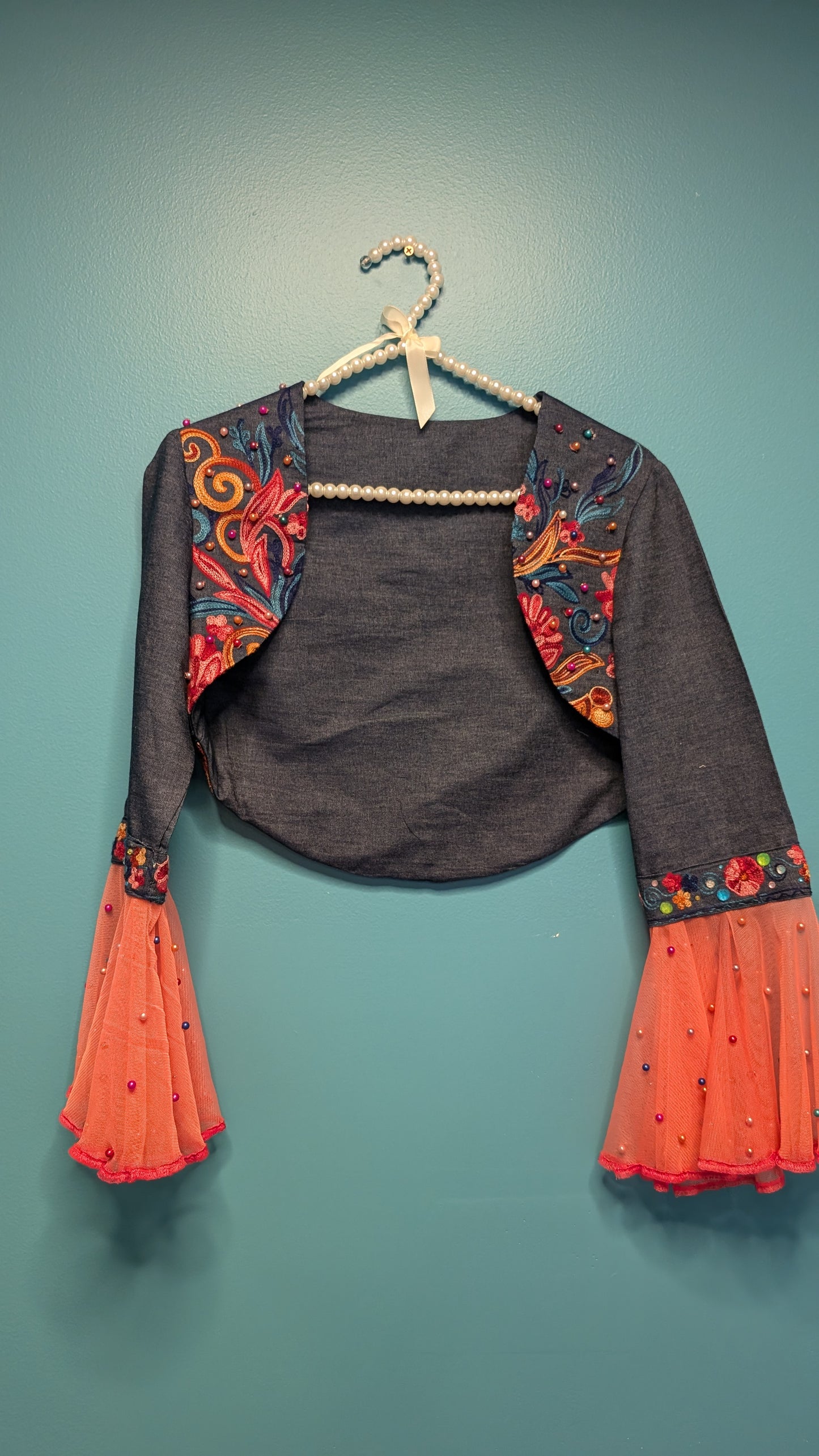 1009 Crop Denim Jacket with Corral Accents - Bougie Denim Couture