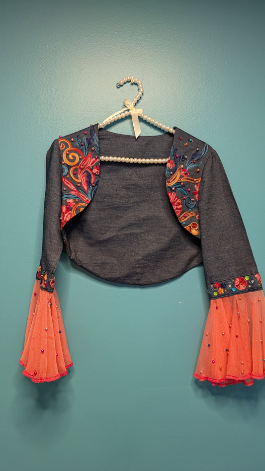 1009 Crop Denim Jacket with Corral Accents - Bougie Denim Couture