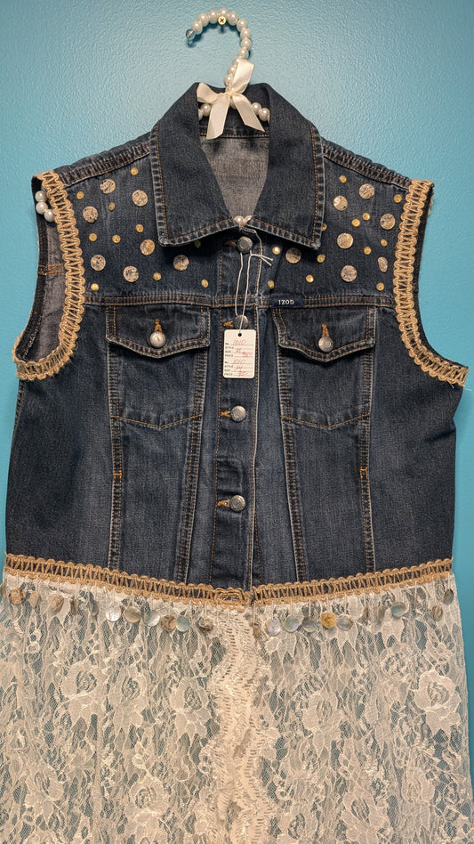 1010 Full Length Lace Skirt Denim Vest - Bougie Denim Couture