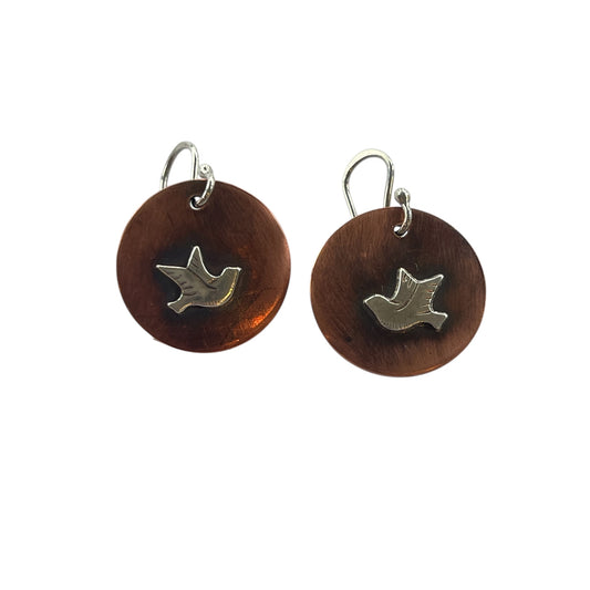 Birds in Flight Sterling Silver and Copper Earrings