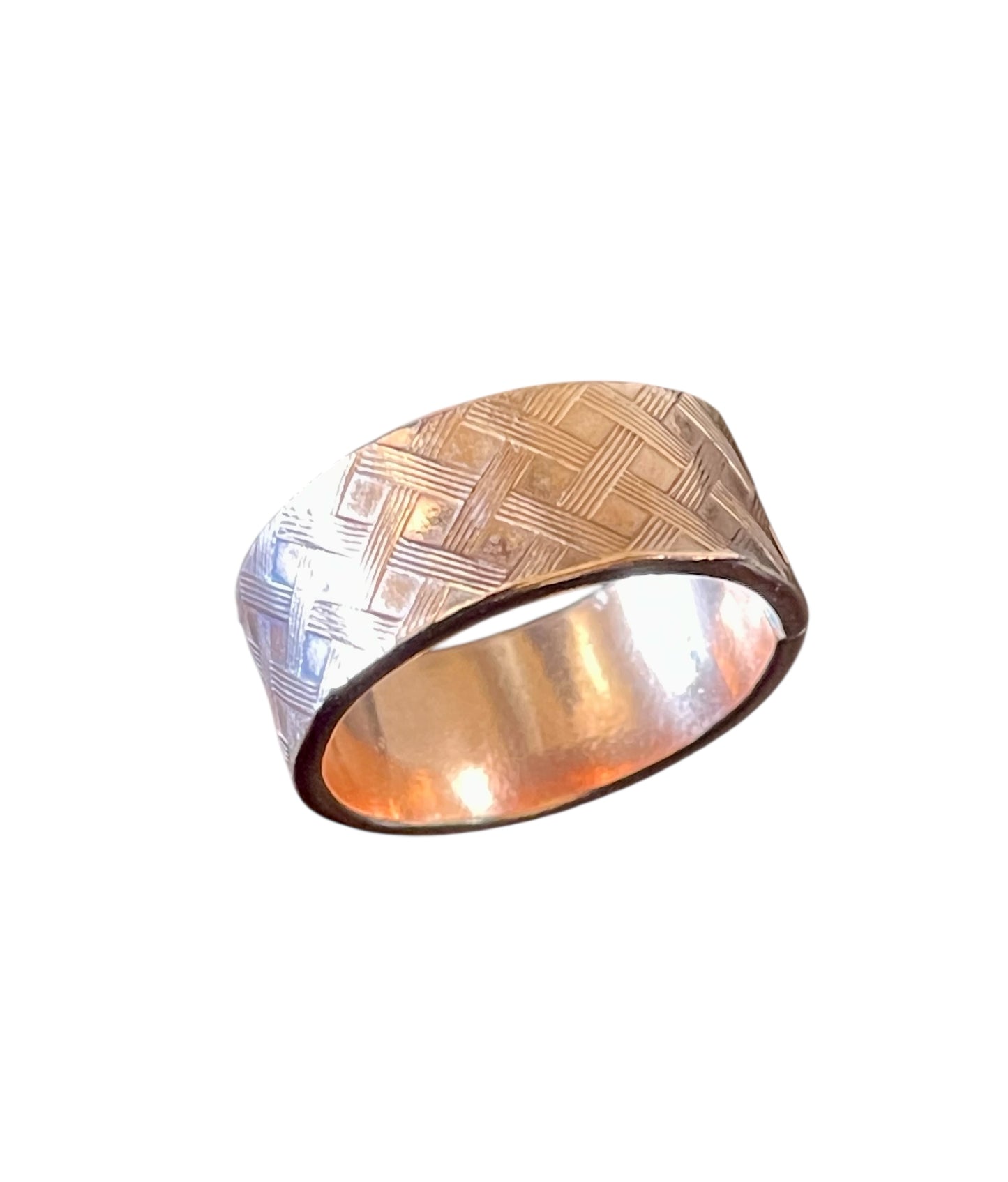 Hand Forged Patterned Solid Copper Ring, Size 10