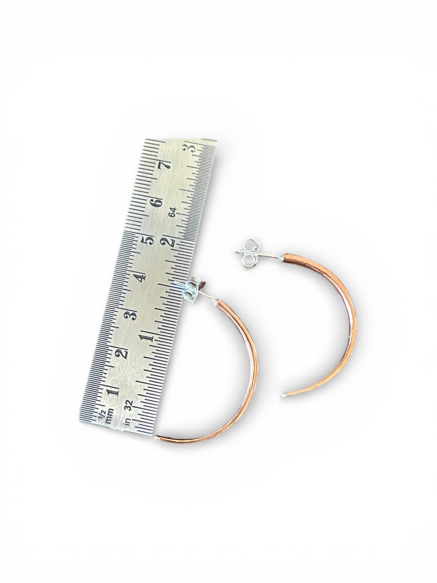 Hand Hammered Copper and Sterling Silver Half-Hoop Earrings