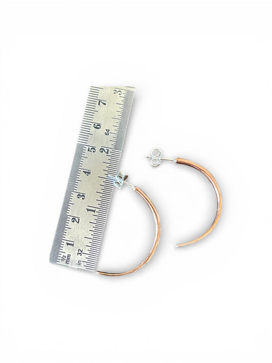 Hand Hammered Copper and Sterling Silver Half-Hoop Earrings